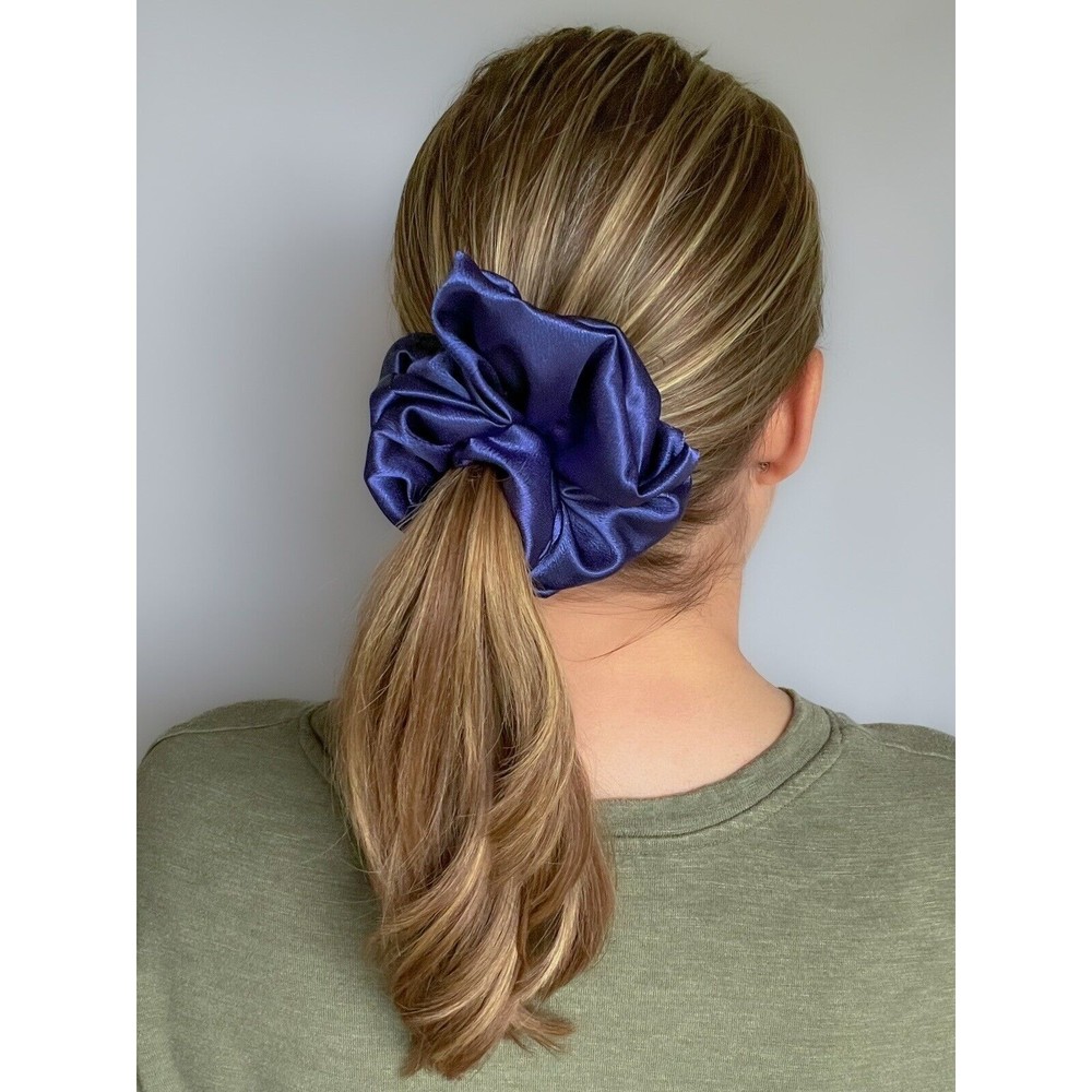 Navy Silky Satin Scrunchie | Big Scrunchies | Fashion Hair Ties | Team Colors